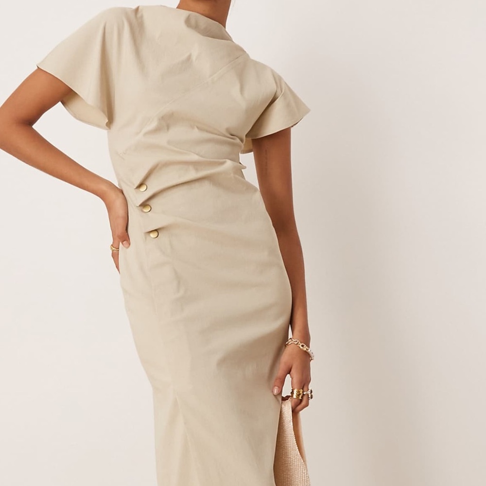 ASOS Cream Pencil Dress with Button Accents